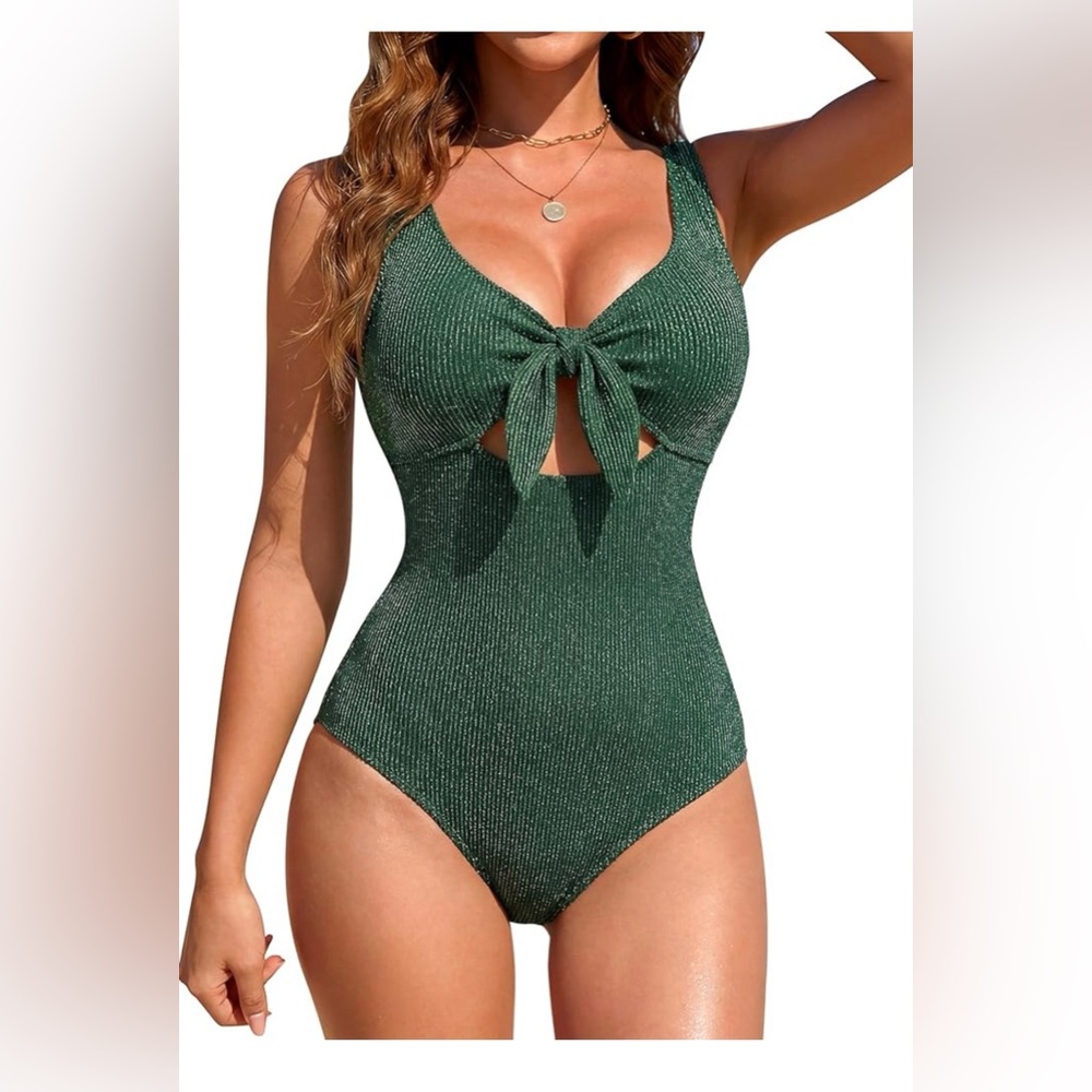 Blooming Jelly Green Tie-Front Swimsuit NWT LARGE